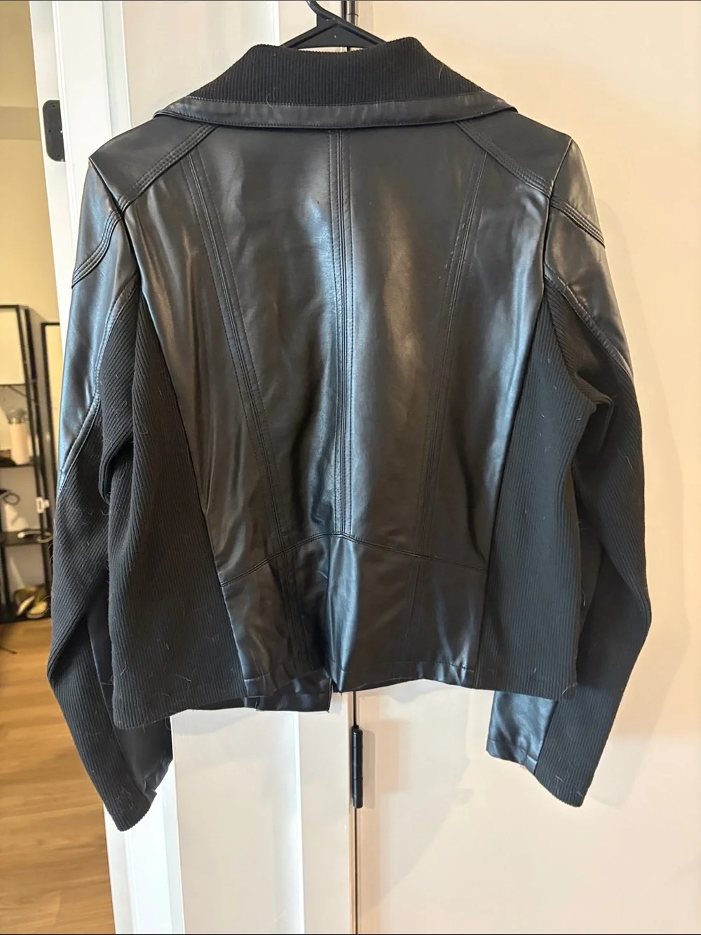 H&M Black Faux Leather Moto Jacket with Wide Ribbed Collar - Picture 3 of 3